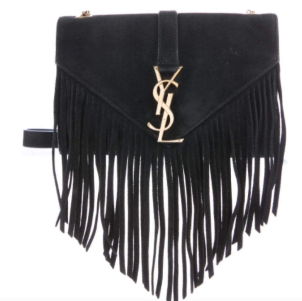 Saint Laurent YSL Suede Monogram Fringe Bag